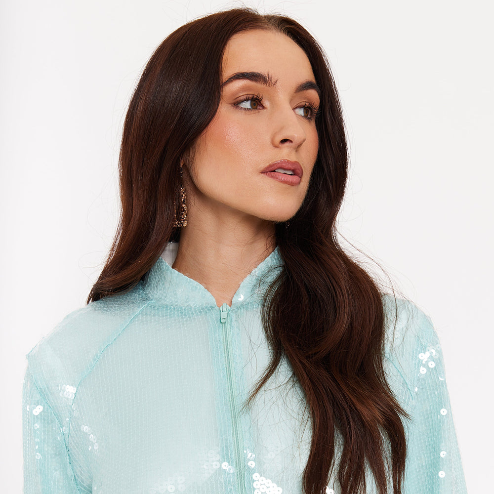 Women’s Sequin Varsity Jacket - dusty-teal-sequin
