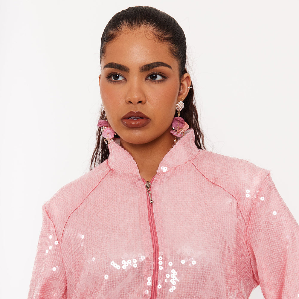 Women’s Sequin Varsity Jacket - dusky-pink-sequin