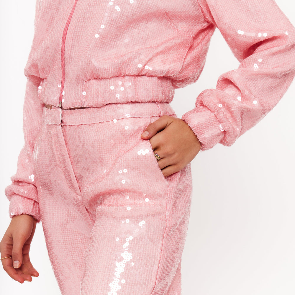 Women’s Sequin Trousers with Split Hem - dusky-pink-sequin