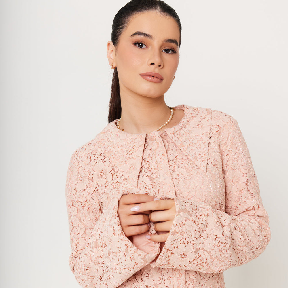 Women’s Large Collar Lace Shirt - Peach Lace