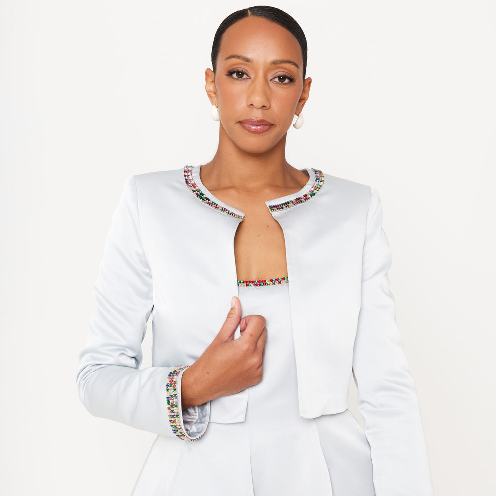 Women’s Rhinestone Jacket - Grey Satin