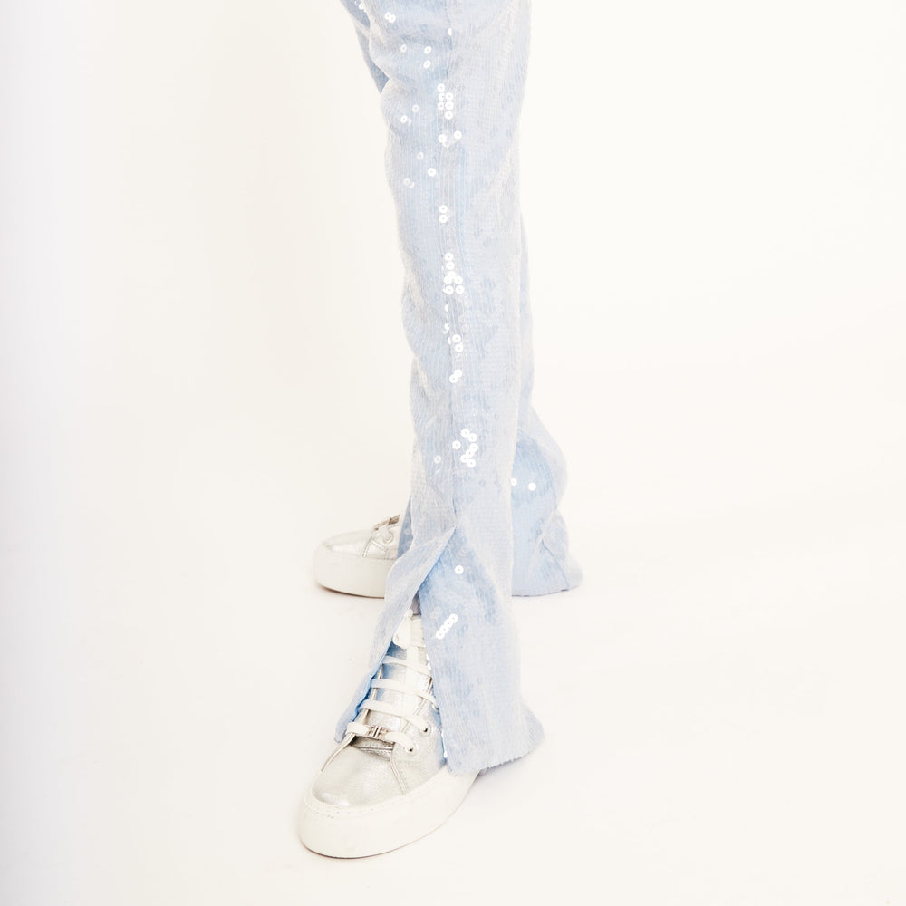 Water Sequin Trousers with Split Hem - Dusk Blue Sequin