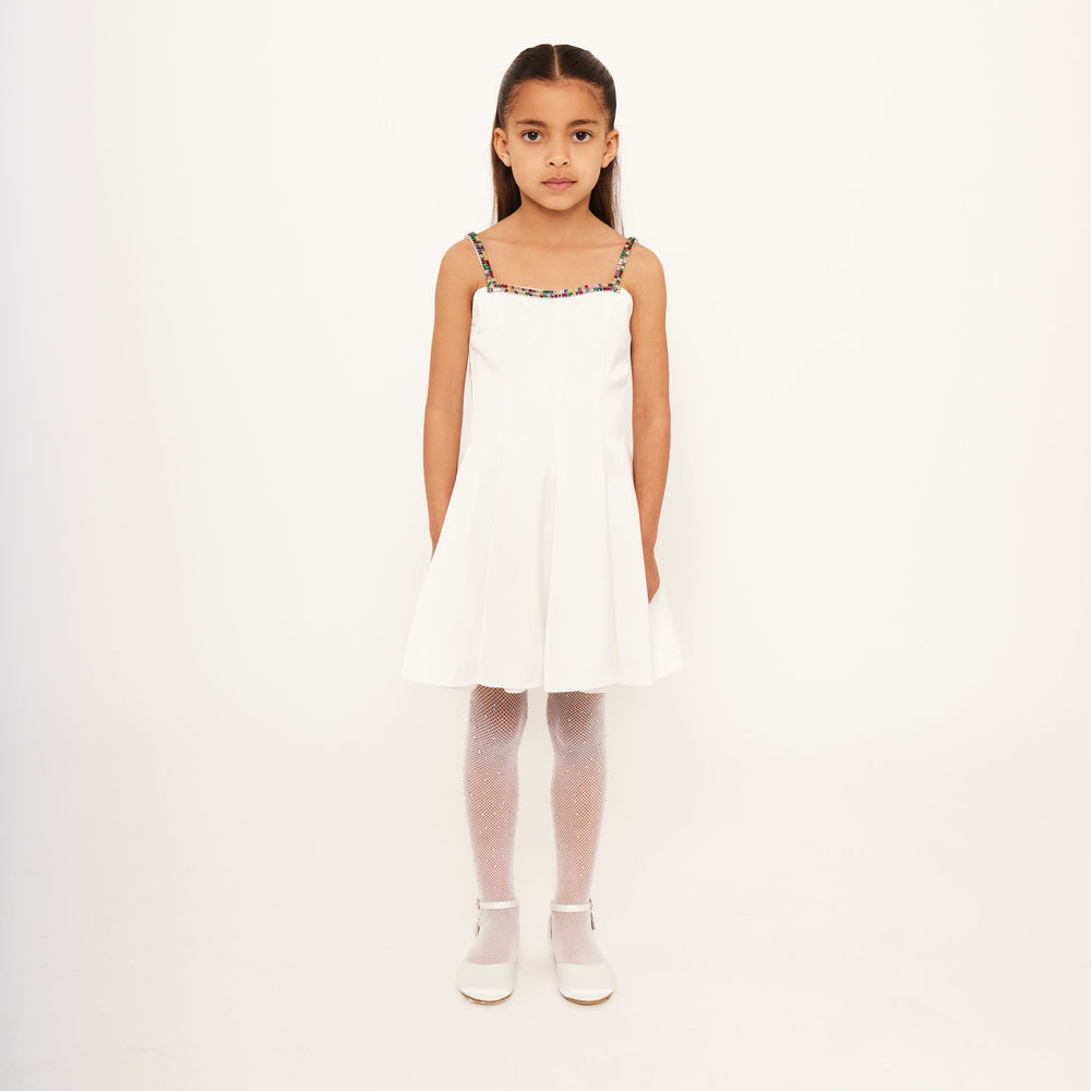 Rhinestone Strap Dress - Rhinestone White Satin