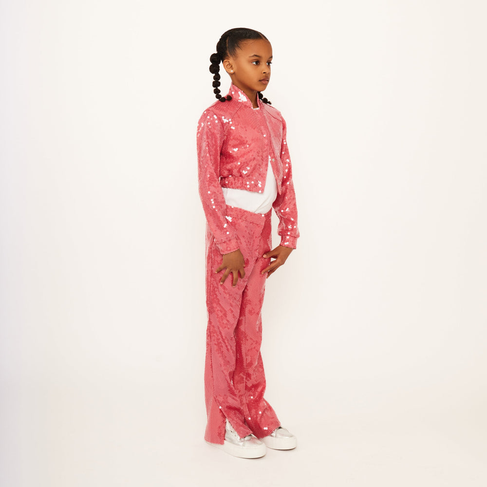 Water Sequin Trousers with Split Hem - Peach Rose Sequin