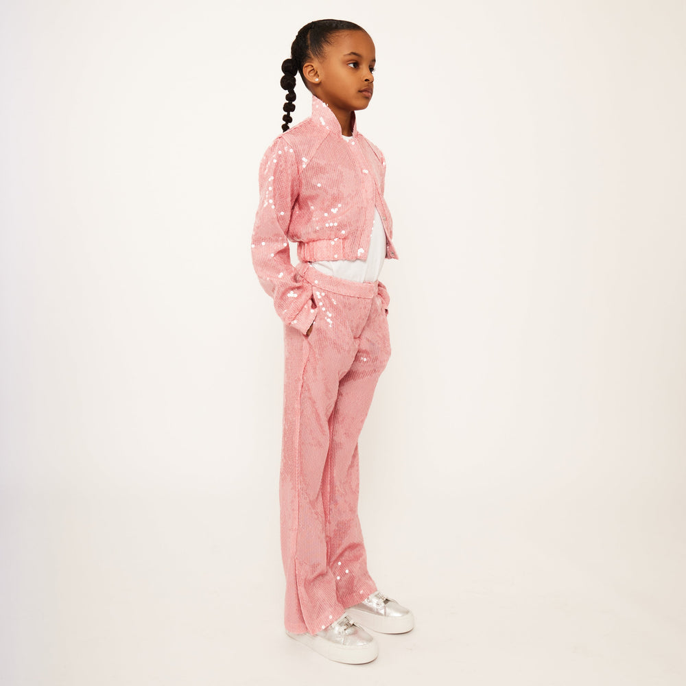 Water Sequin Trousers with Split Hem - Dusky Pink Sequin