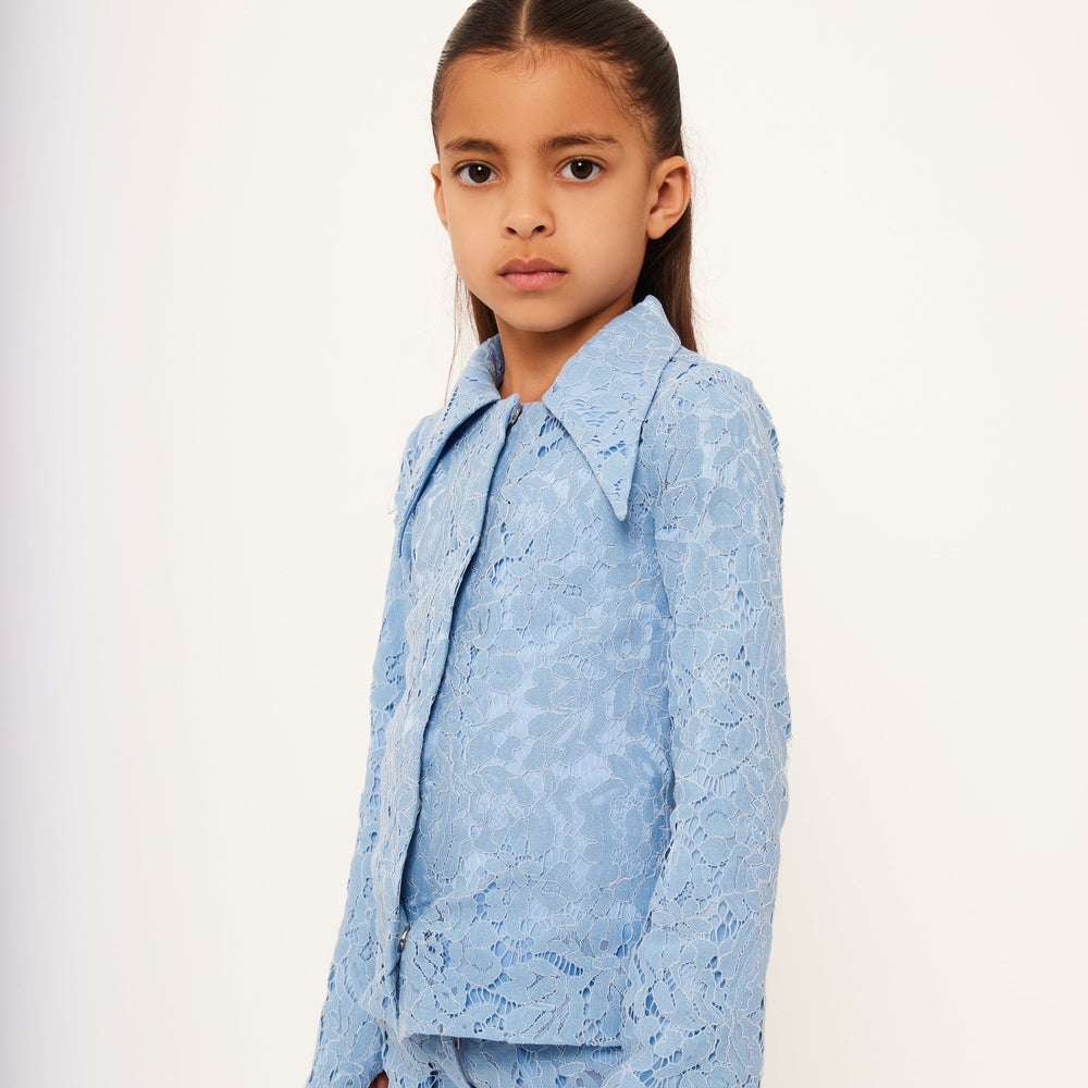 Large Collar Lace Shirt - Dusk Blue Lace