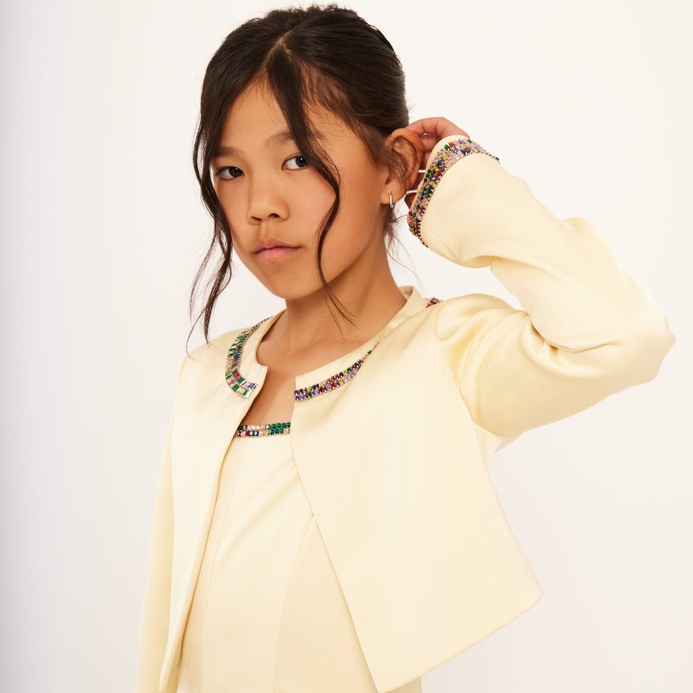 Rhinestone Jacket - Rhinestone Butter Yellow Satin