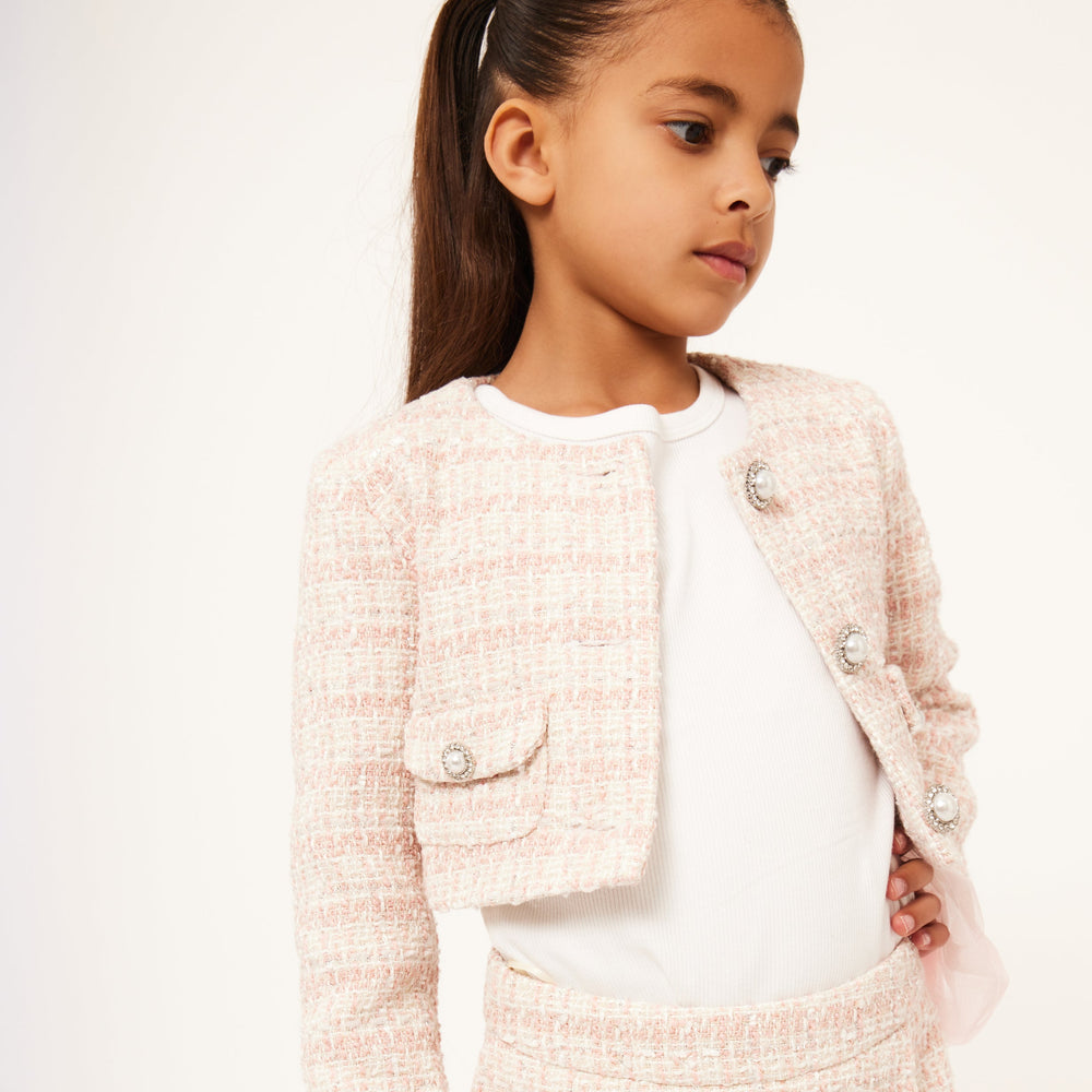 Tweed Jacket with Tulle Cuffs - Baby Pink Tweed