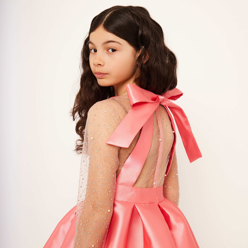 Embellished Skater Dress - Embellished Peach Rose Satin