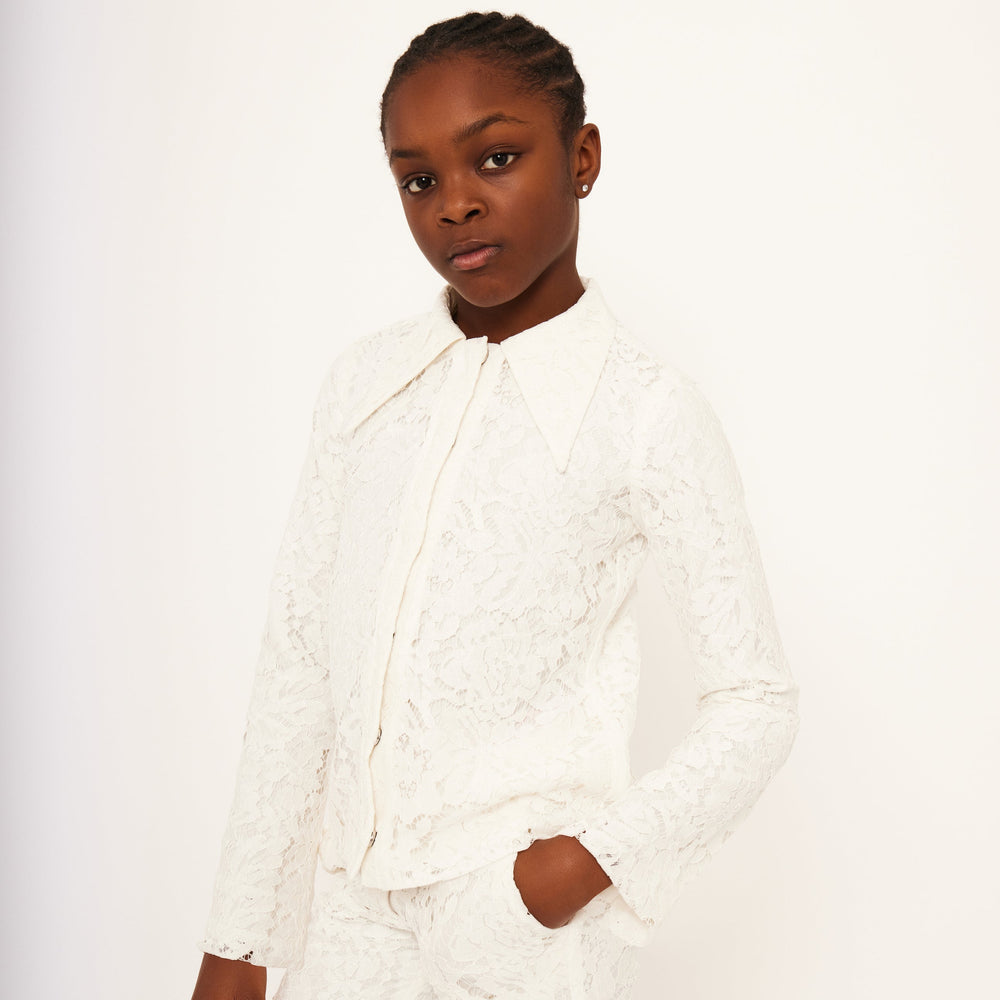 Large Collar Lace Shirt - Vanilla White Lace
