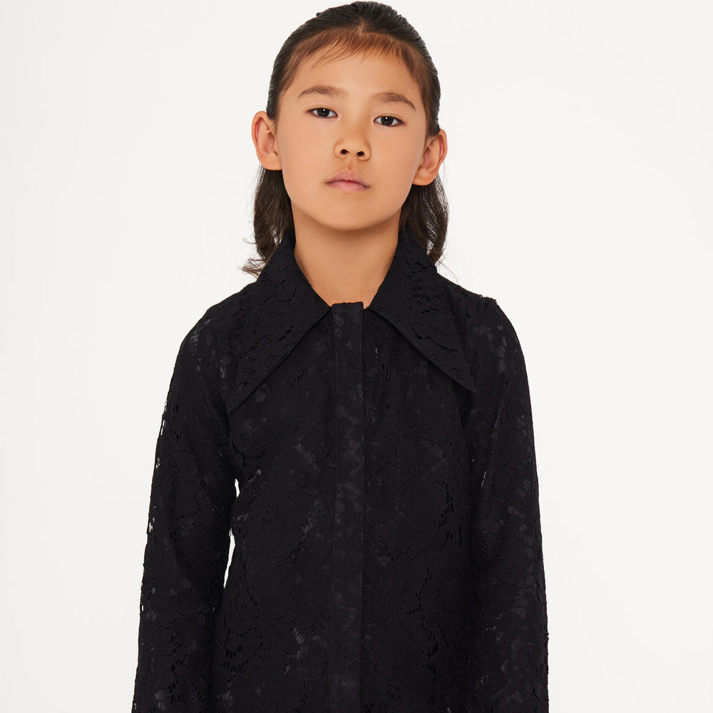Large Collar Lace Shirt - Black Lace