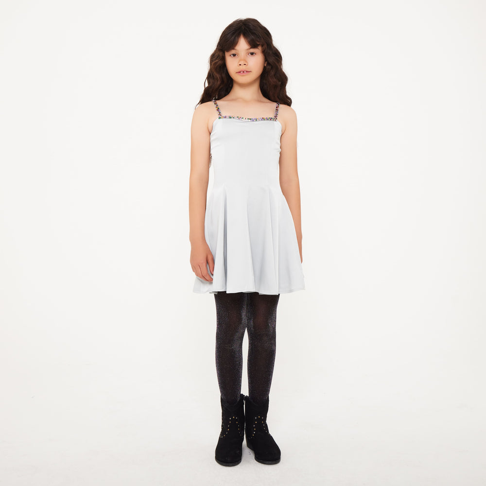 Rhinestone Strap Dress - Grey Satin