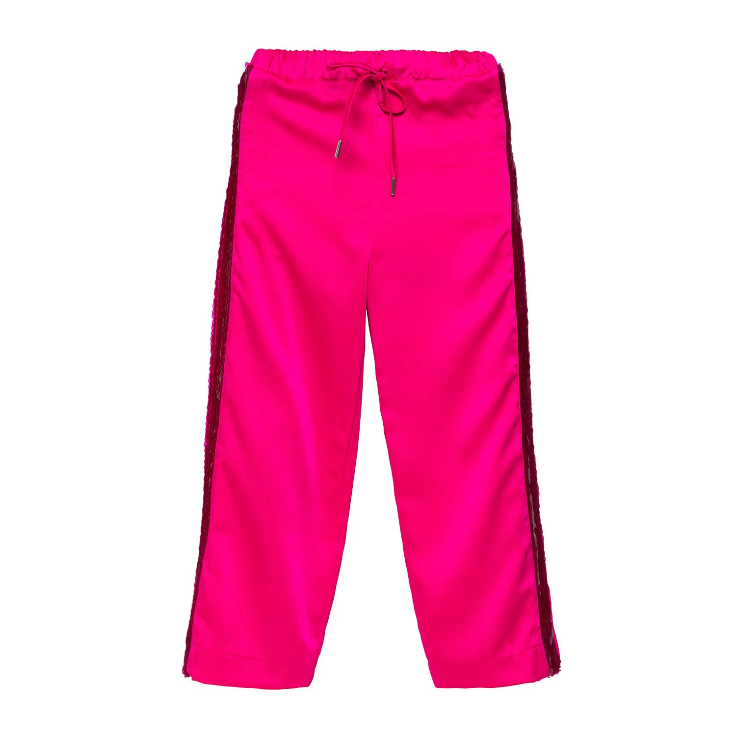 Pink Satin Trousers with Sequin Side Detail