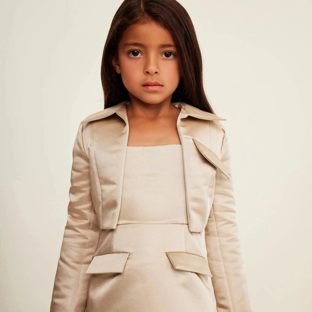 Satin Tailored Cropped Jacket - Champagne Satin