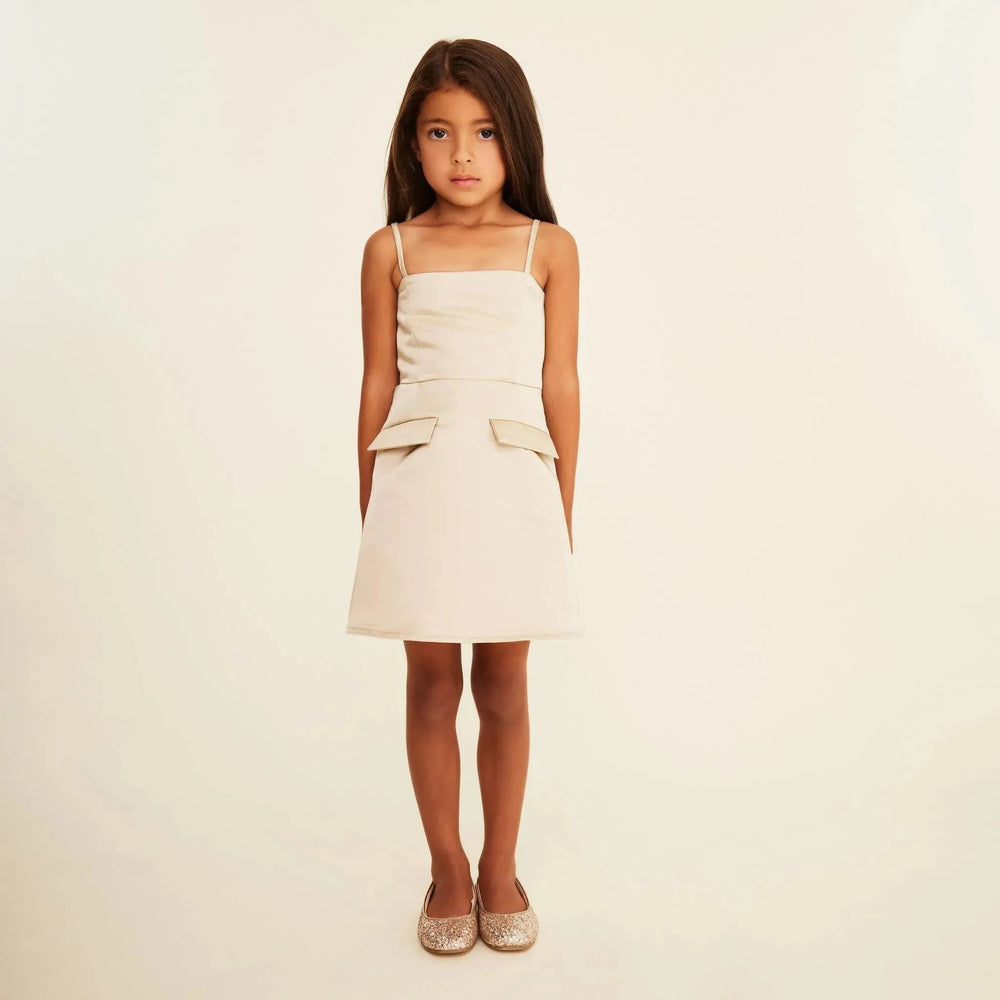 Satin A-Line Strap Dress - Champagne Satin