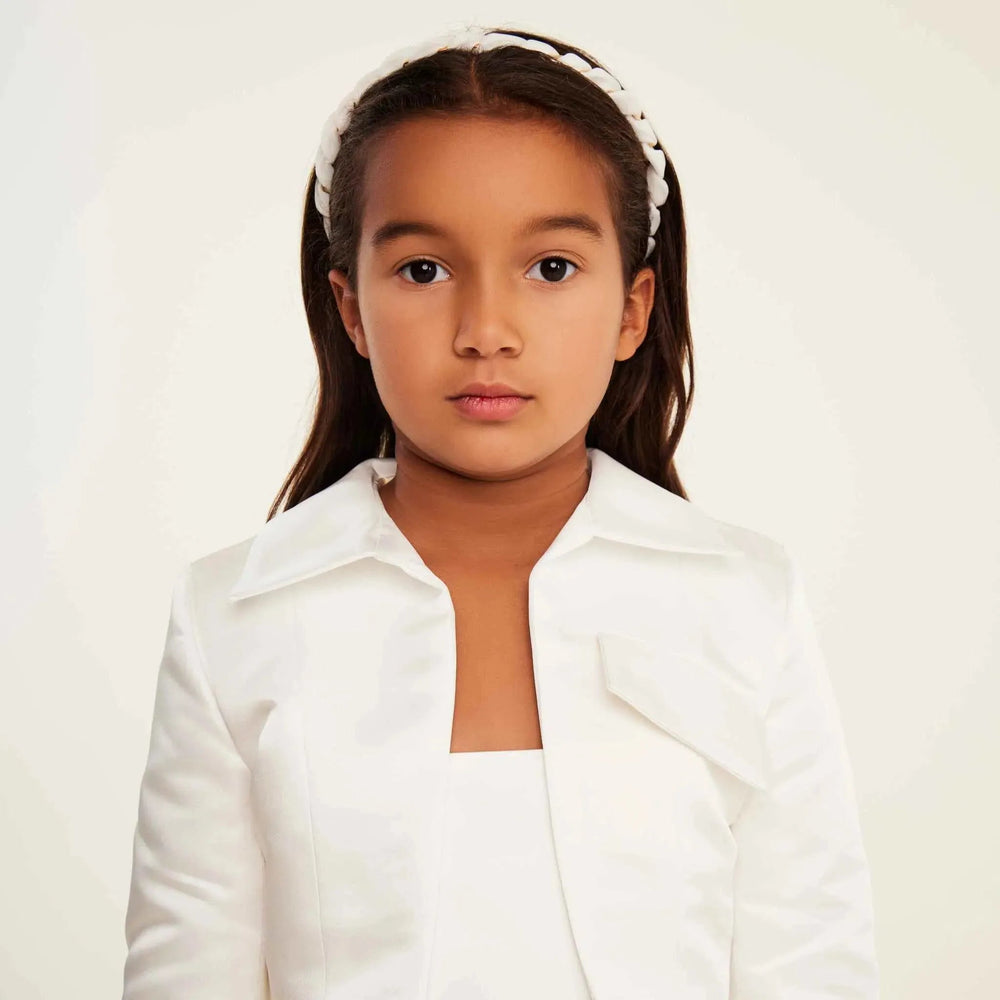 Satin Tailored Cropped Jacket - White Satin
