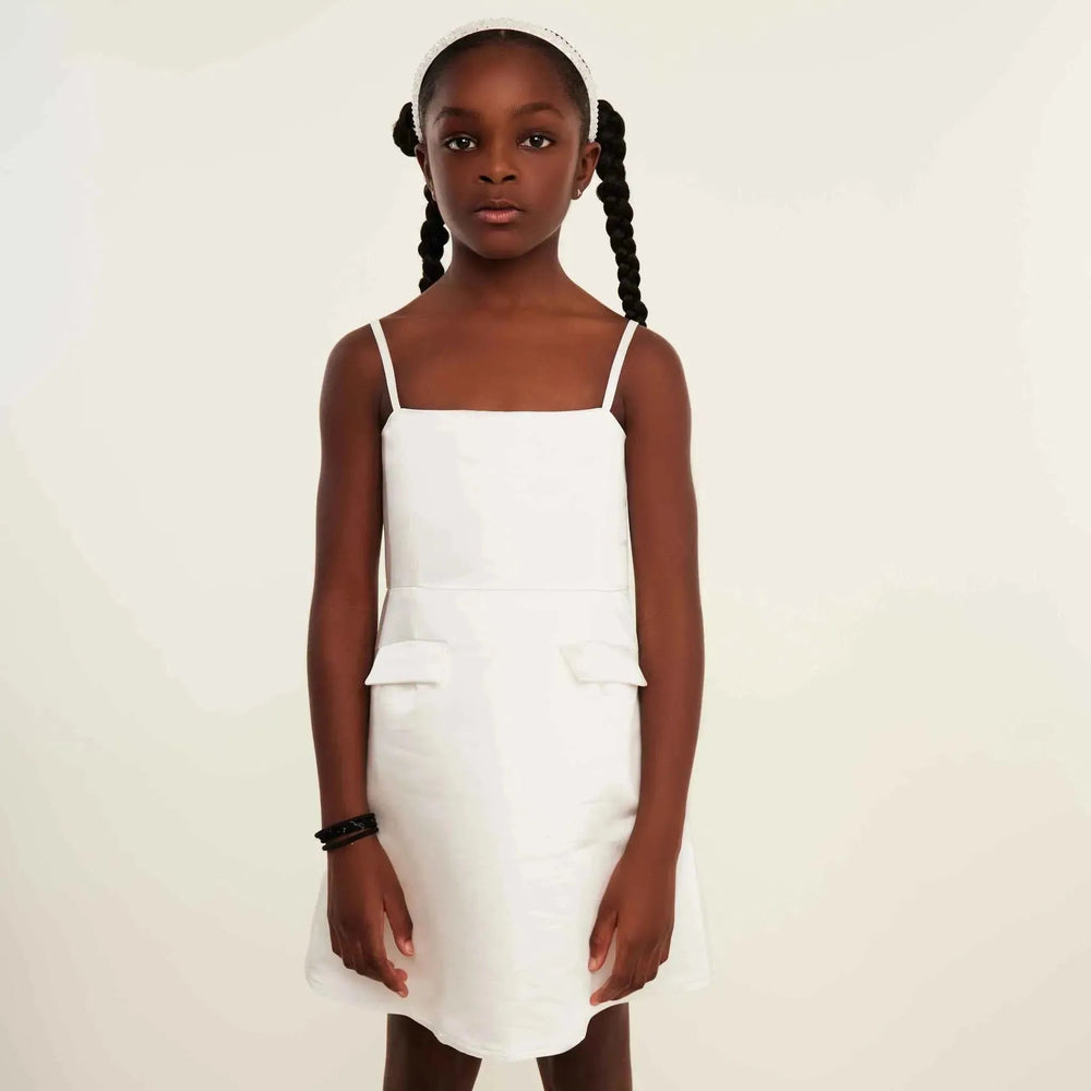 Satin A-Line Strap Dress - White Satin