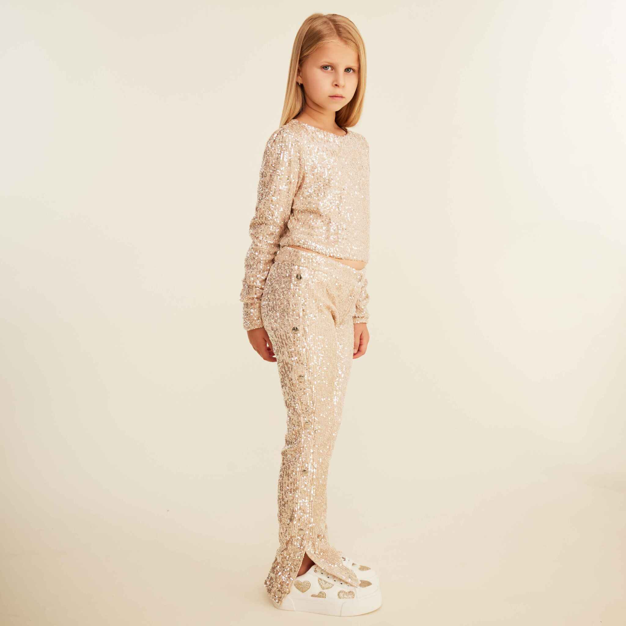 Jersey Sequin Pants with Button Detail