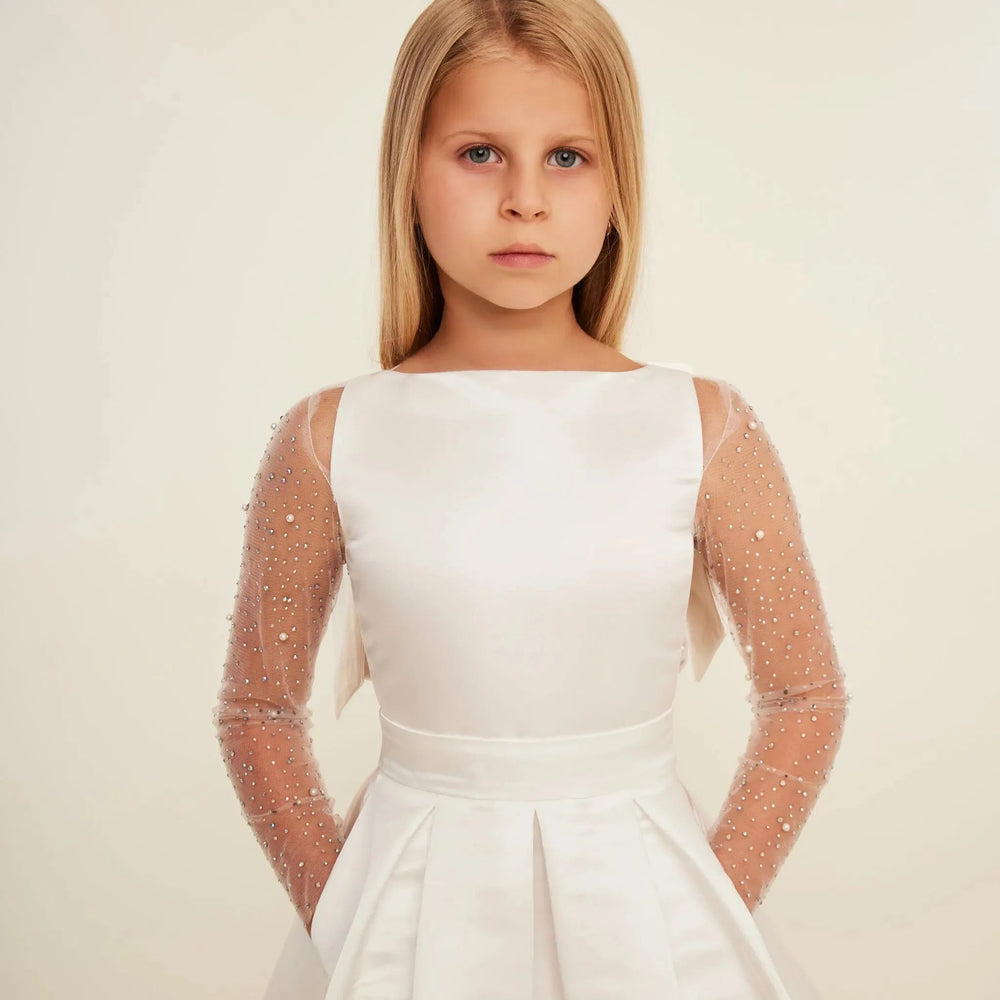 Embellished Skater Dress - White Satin