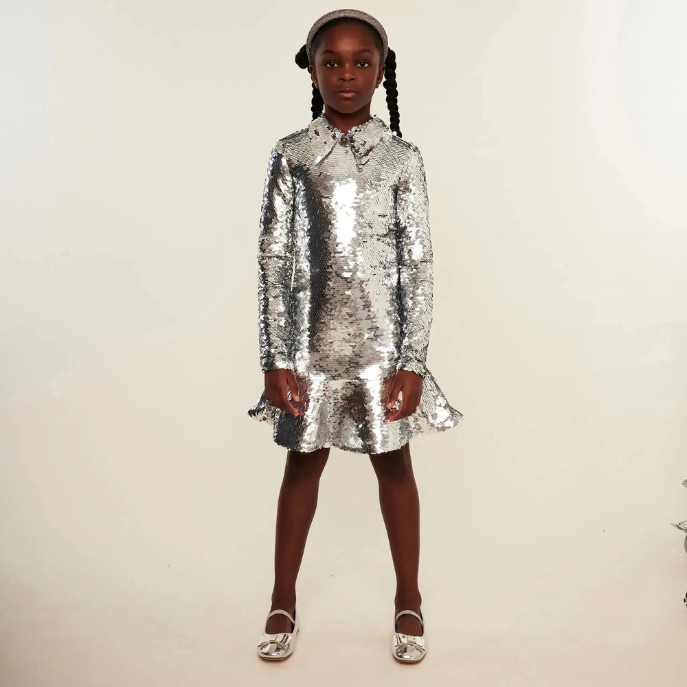 Large Sequin Collar Dress - Silver