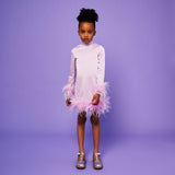 Lilac Satin High Neck Feather Dress