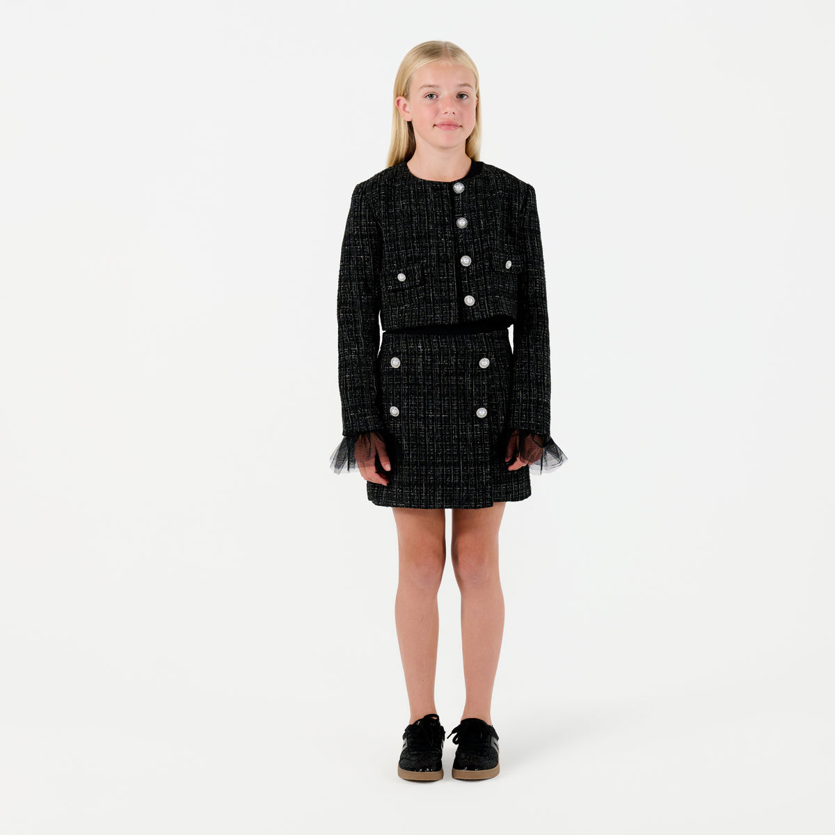 Tweed Jacket with Tulle Cuffs