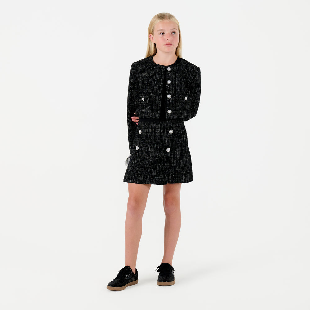 Tweed Jacket with Tulle Cuffs - Black Tweed