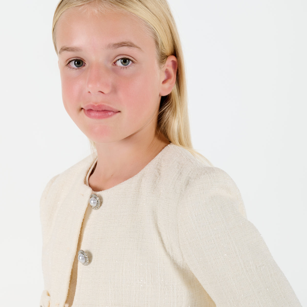 Tweed Jacket with Tulle Cuffs