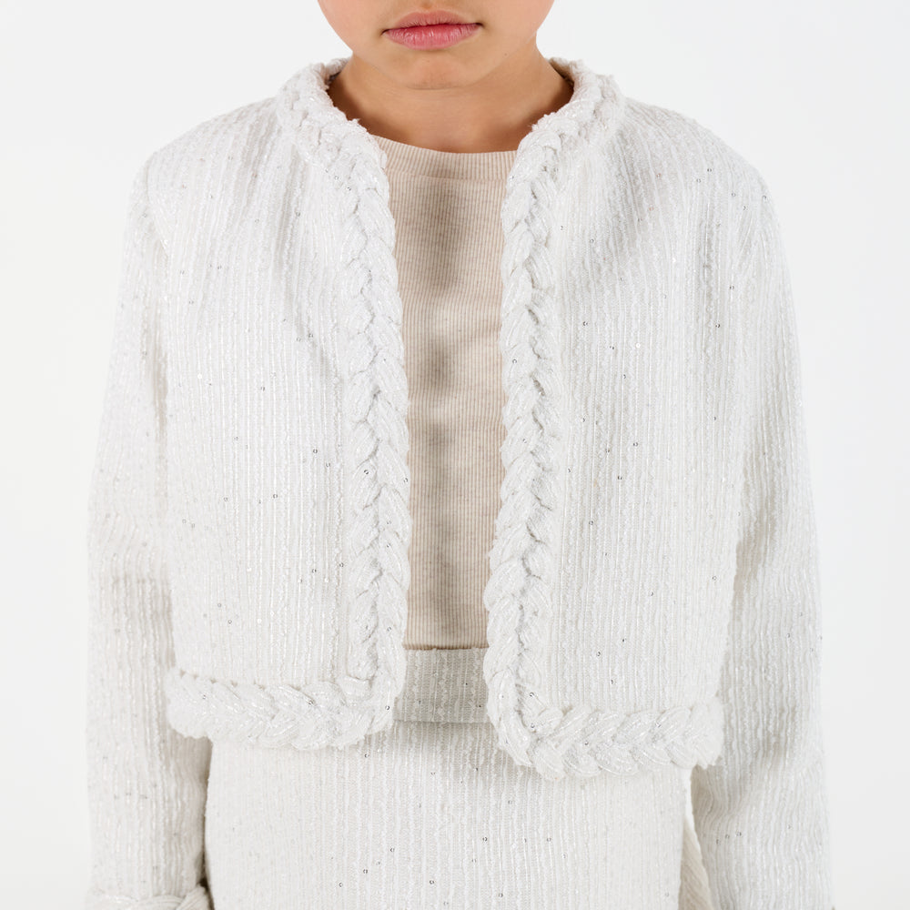 Tweed Jacket with Plait Detail - Ivory Sequin Tweed