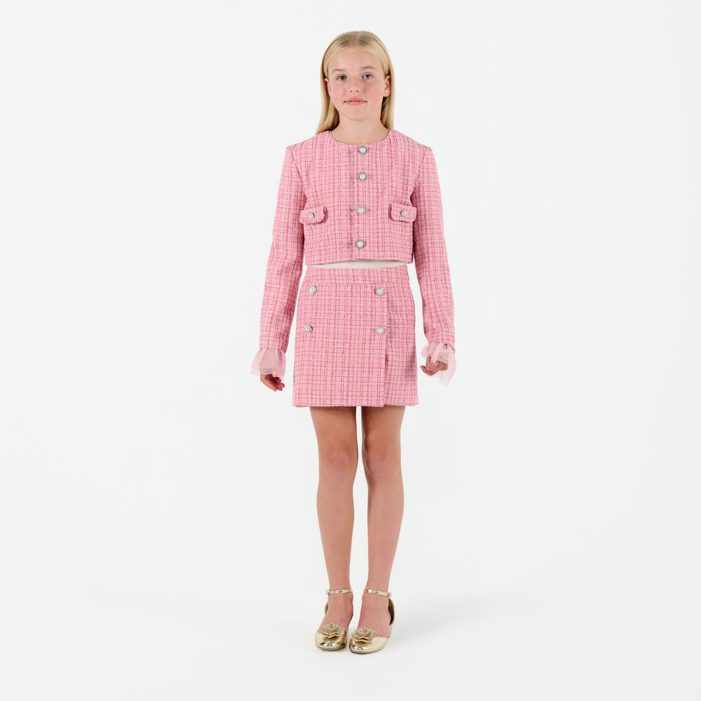 Tweed Jacket with Tulle Cuffs - Dusty Pink Tweed