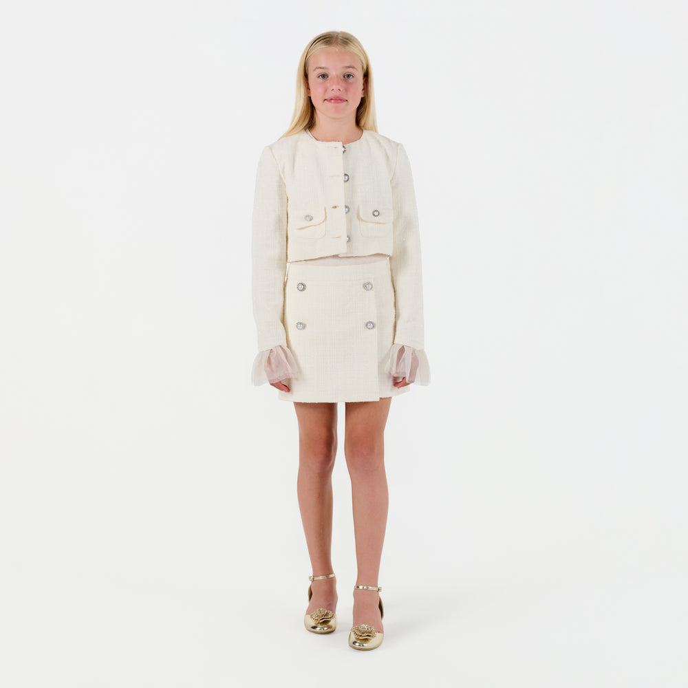 Tweed Jacket with Tulle Cuffs - Ivory Tweed