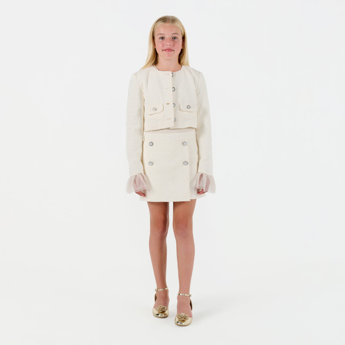 Tweed Jacket with Tulle Cuffs