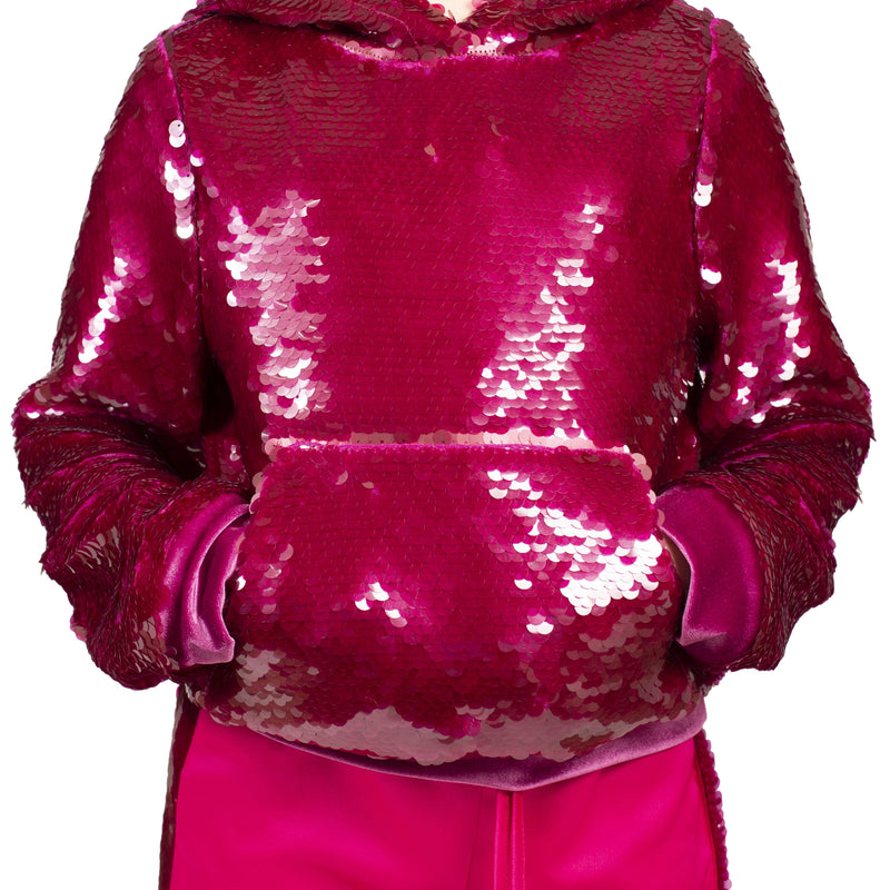 Magenta Oversized Sequin Hoodie with Velvet Lining
